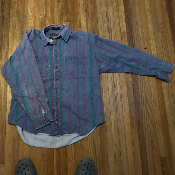 Vintage Ralph Lauren Pure Quality Chaps Mens Button Down Shirt Size L Striped - Picture 1 of 5